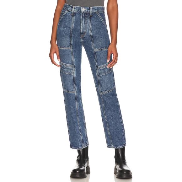 Agolde Cooper Cargo Blue Cotton Denim Jean Size 24 - Picture 1 of 4